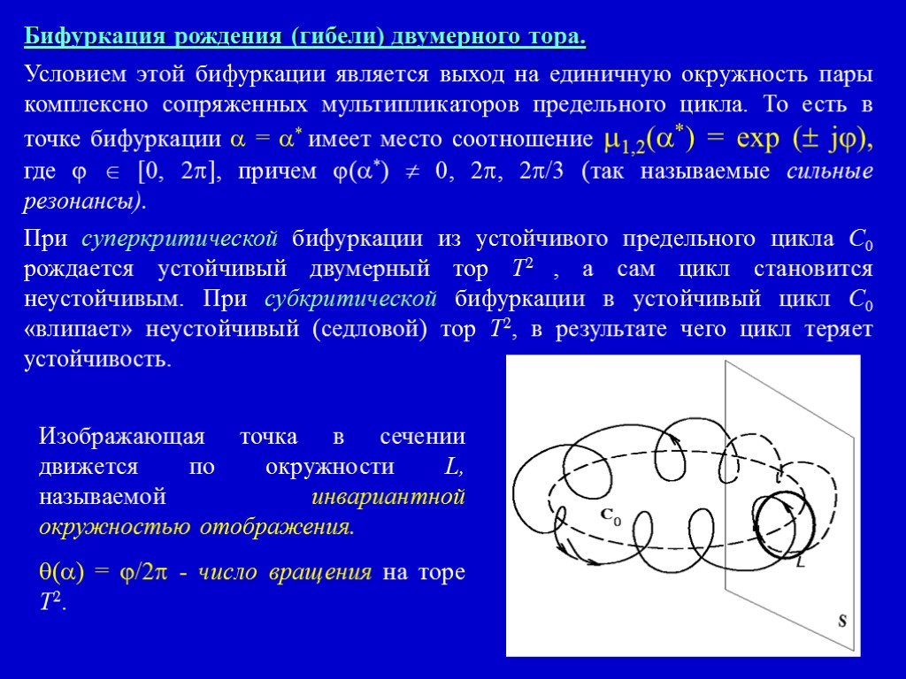 Бифуркация рождения (гибели) двумерного тора. Условием этой бифуркации является выход на единичную окружность пары